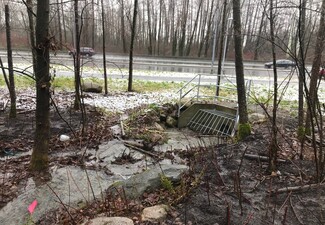 Creek leading to grate with road in background