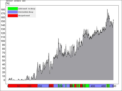 Line graph representing decay pattern across failed stem