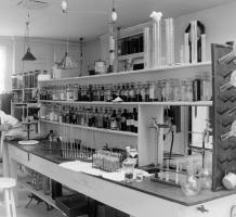 Doctor standing in pharmacy lab at Essondale 1950s